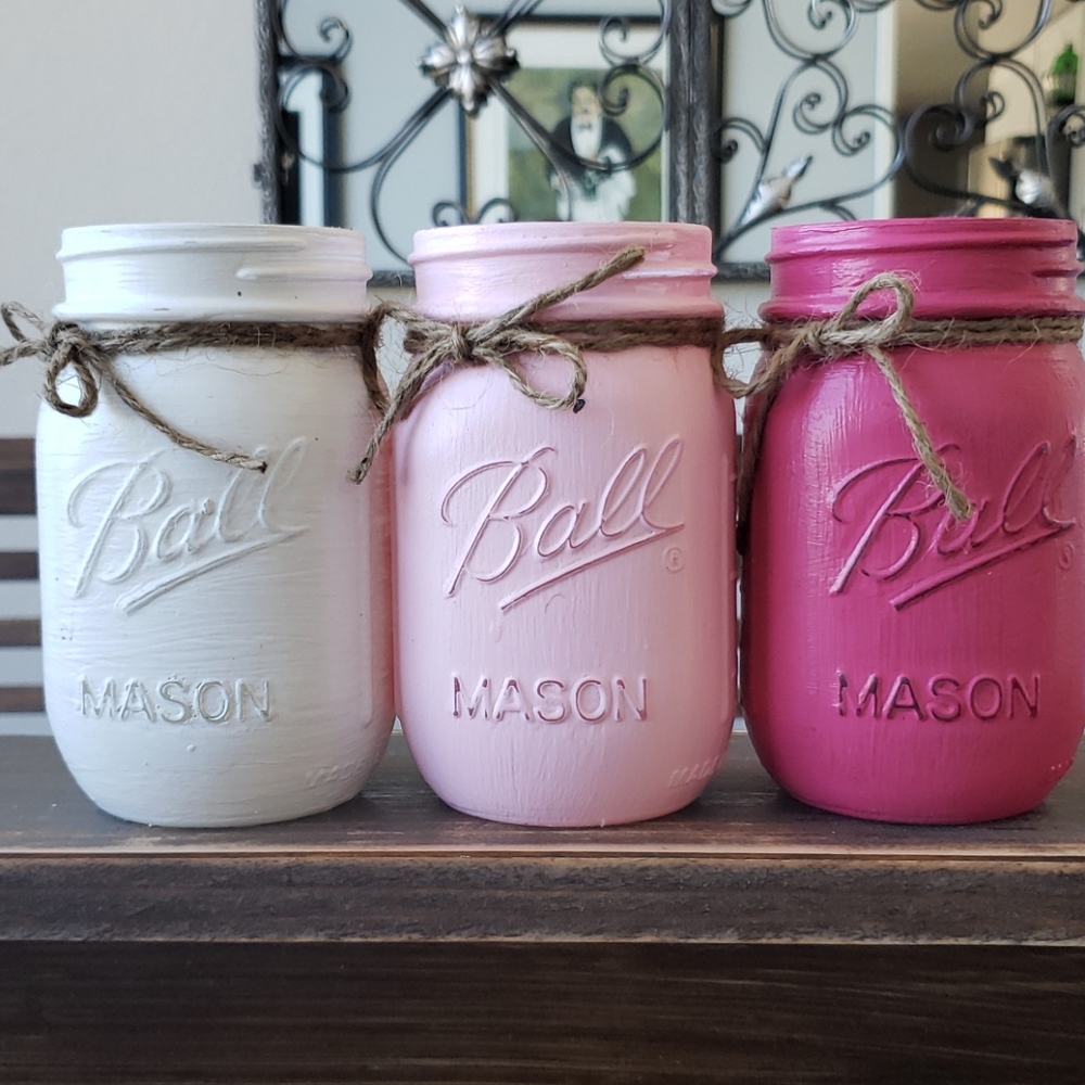 "Cotton Candy" 3 Rustic Mason Jars